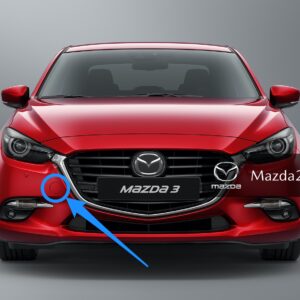 2017-2018 Mazda 3 front bumper tow took cover on car. Part numbers: B63B50A11BB, B63B-50-A11BB.