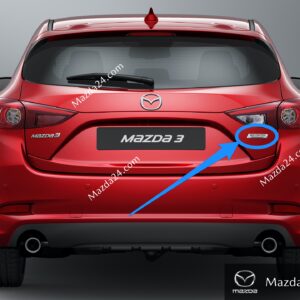 Trunk lid emblem (SKYACTIV) for 2014-2018 Mazda 3 hatchback. Part numbers: BHN9-51-771, BHN951771.