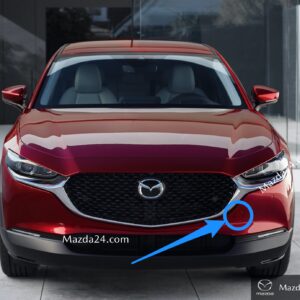 Mazda CX-30 front bumper tow took cover. Part numbers: DGH950A11ABB, DFR550A11BBB.