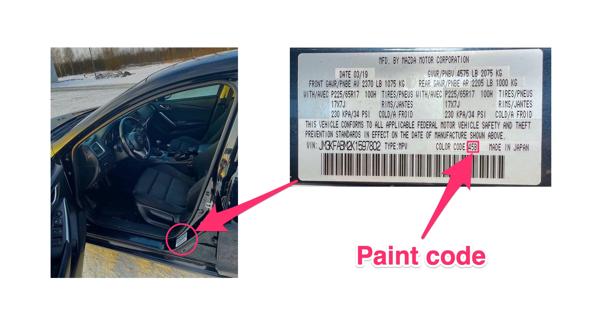 Mazda paint code location on vehicle
